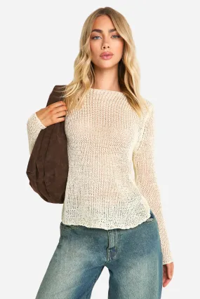 Jumpers & Cardigans | Loose Knit Fine Gauge Sheer Jumper | boohoo