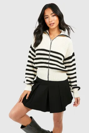 Jumpers & Cardigans | Petite Stripe Zip Through Cardigan | boohoo