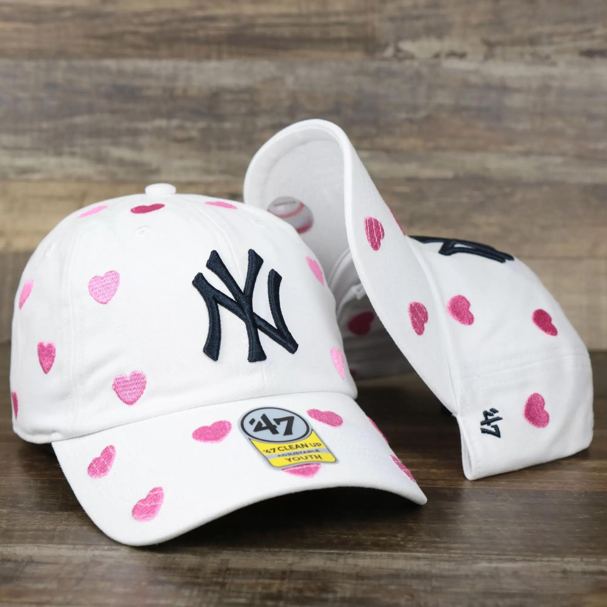 Kid’s New York Yankees Hearts All Over Dad Hat | White Youth Dad Hat