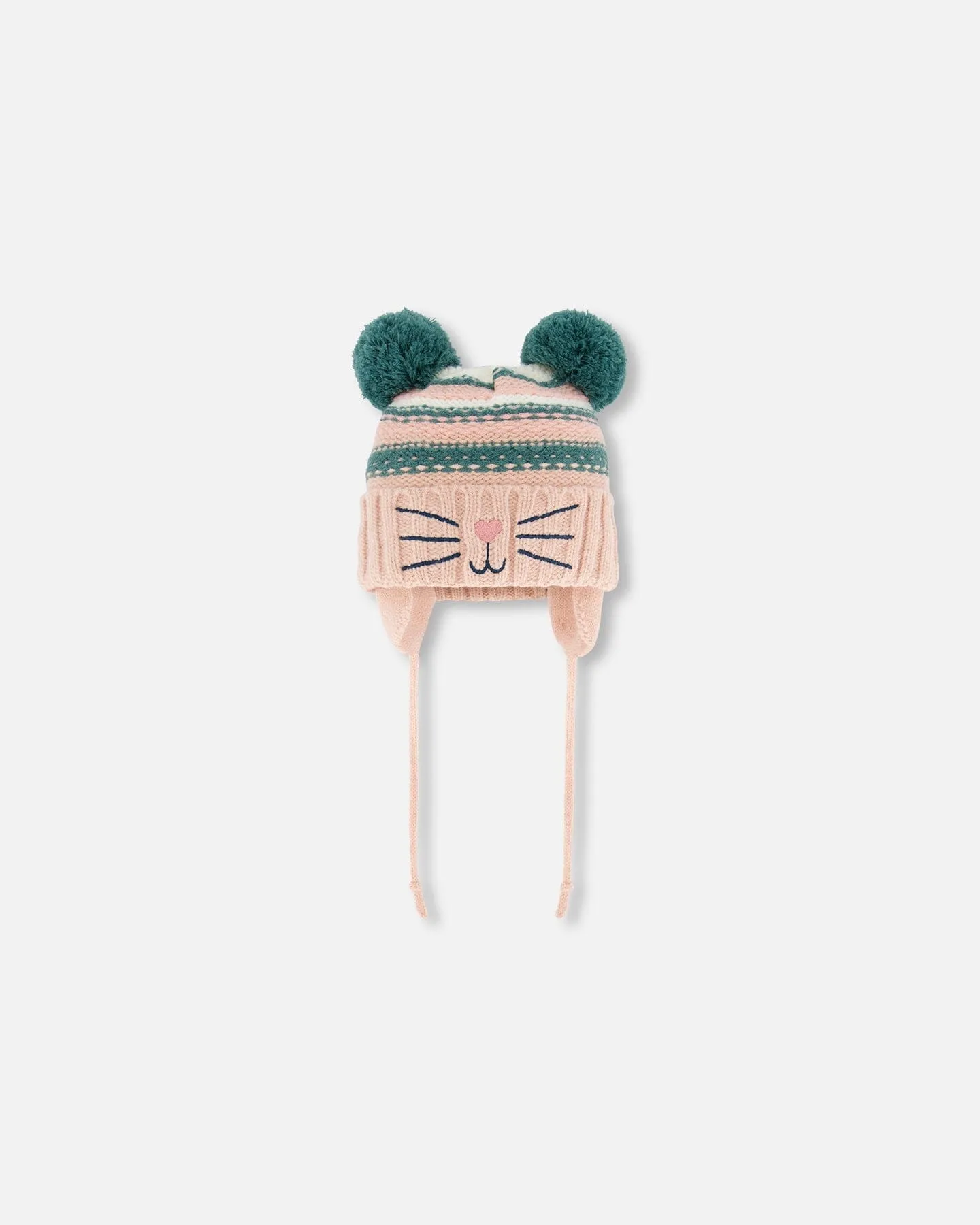 Knit Hat With Ears Light Pink Cat Face