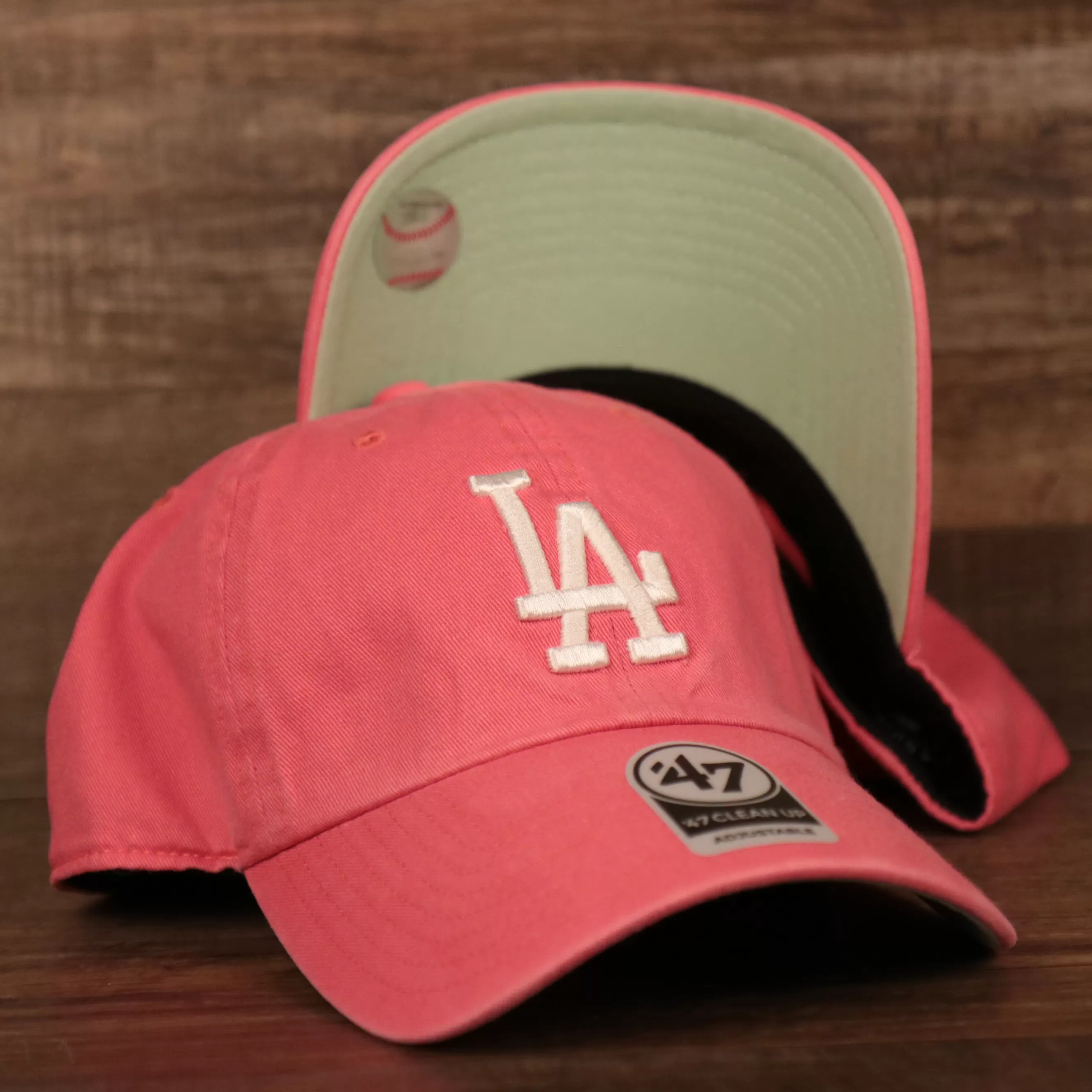 Los Angeles Dodgers Green Bottom Baseball Hat | Pink Adjustable Green Bottom Dad Hat