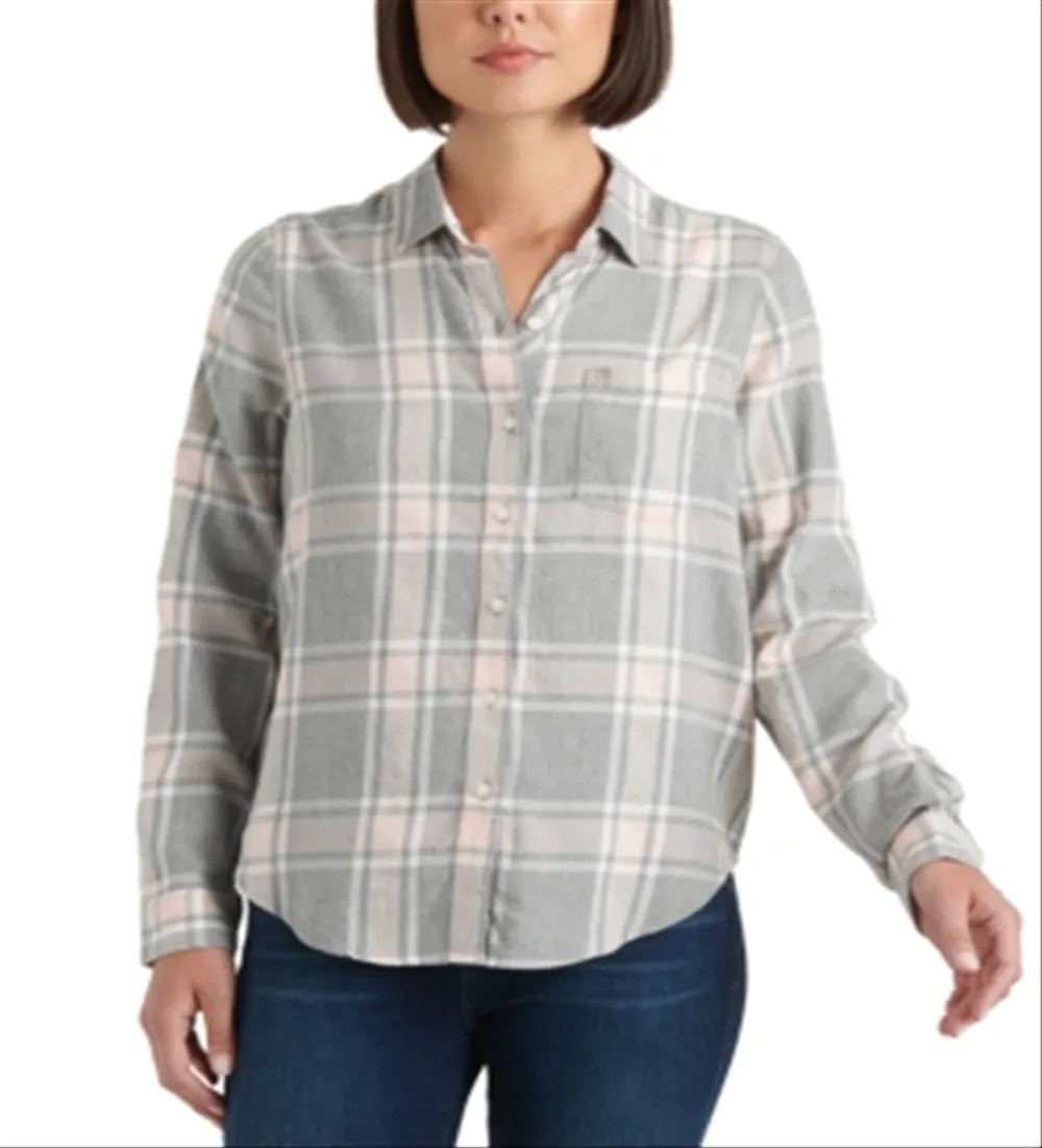 Lucky Brand Women's Classic Plaid Shirt Gray Size Small