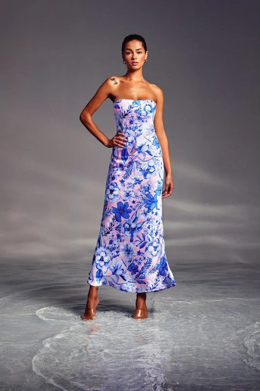 Luminous Strapless Bias Cut Maxi Dress