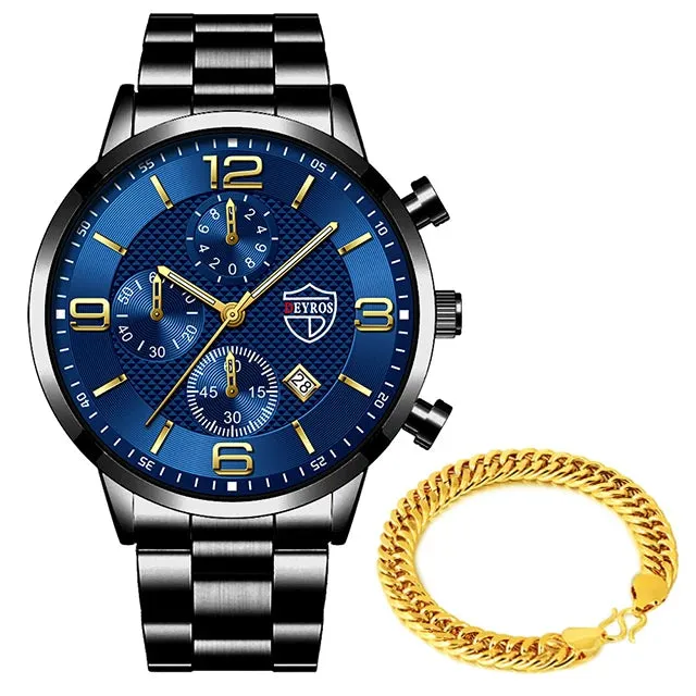 Luxury Mens Watches Stainless Steel Quartz Calendar Luminous