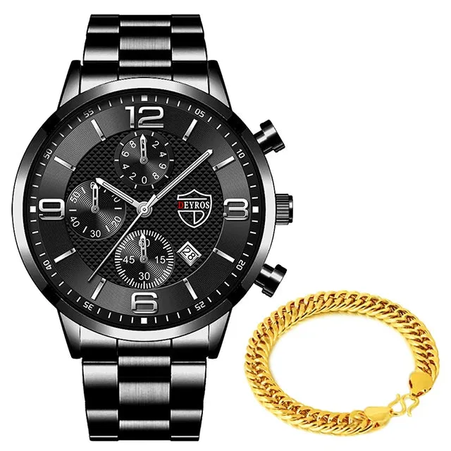 Luxury Mens Watches Stainless Steel Quartz Calendar Luminous