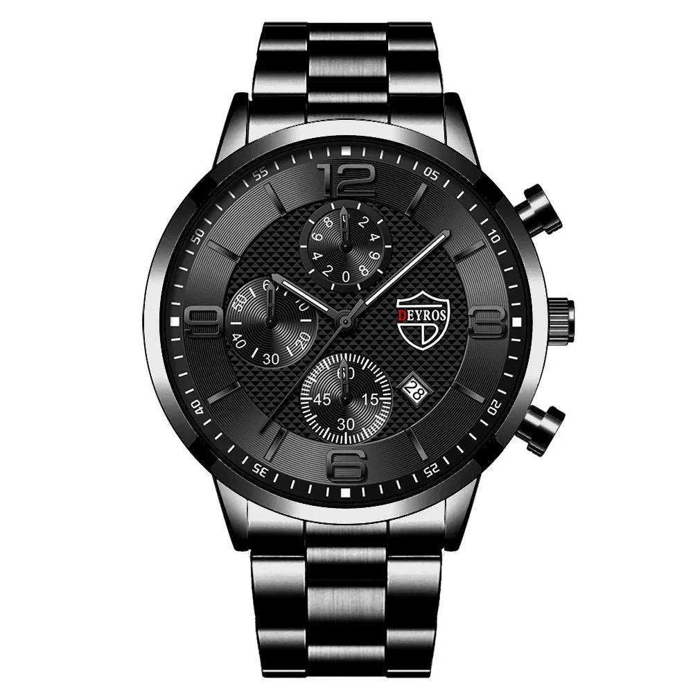 Luxury Mens Watches Stainless Steel Quartz Calendar Luminous