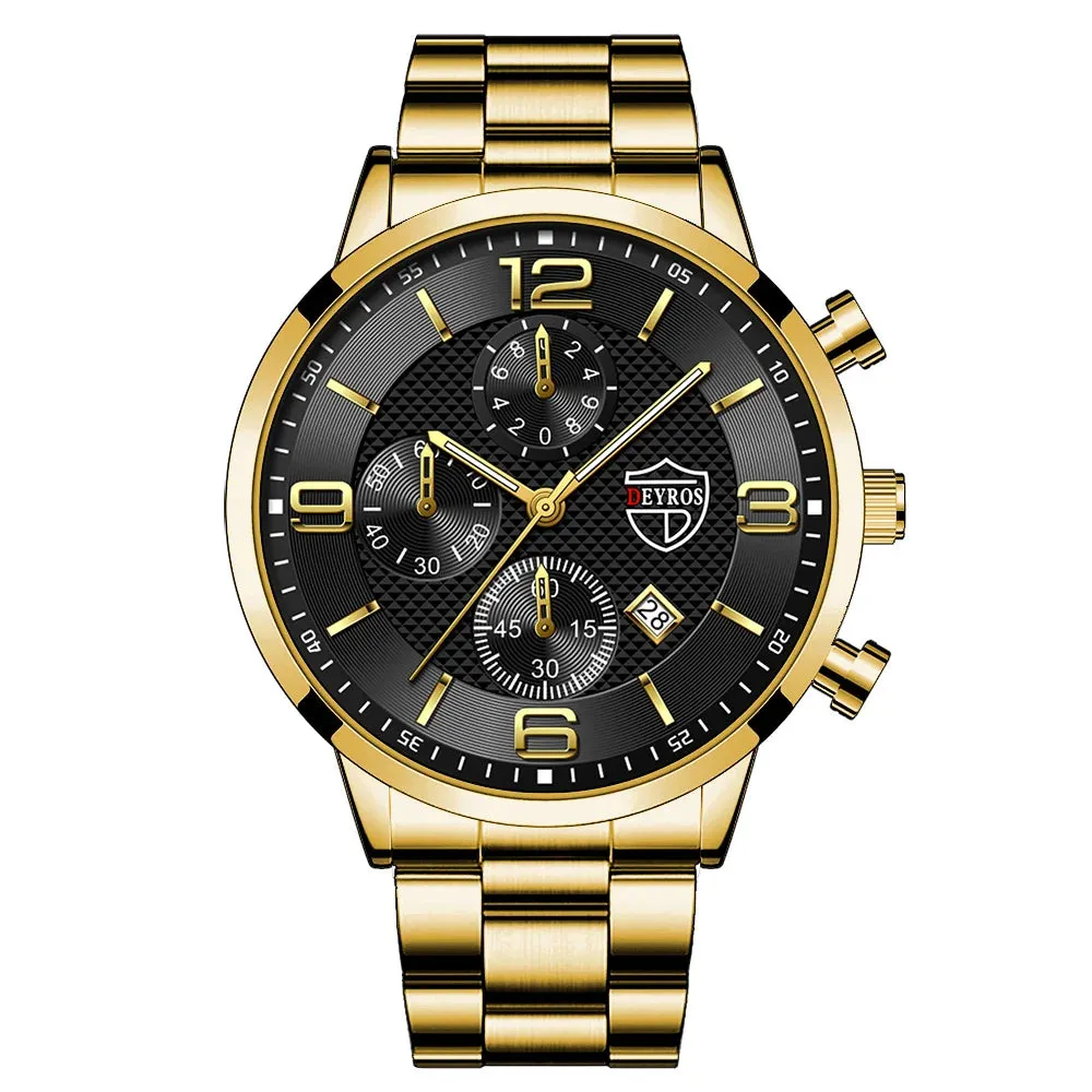 Luxury Mens Watches Stainless Steel Quartz Calendar Luminous