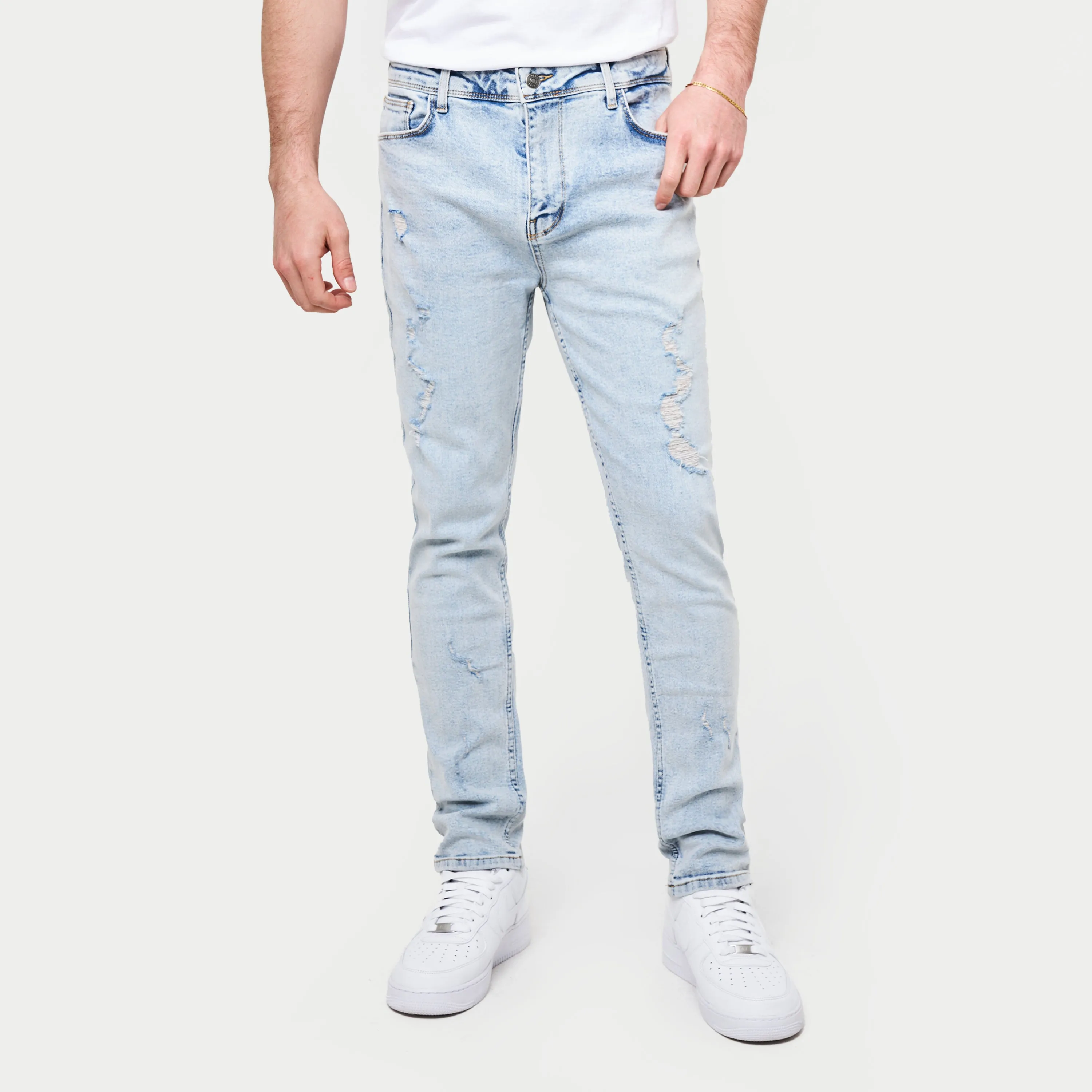 Mens Distressed Slim Fit Jean - Light Blue | HERA Clothing