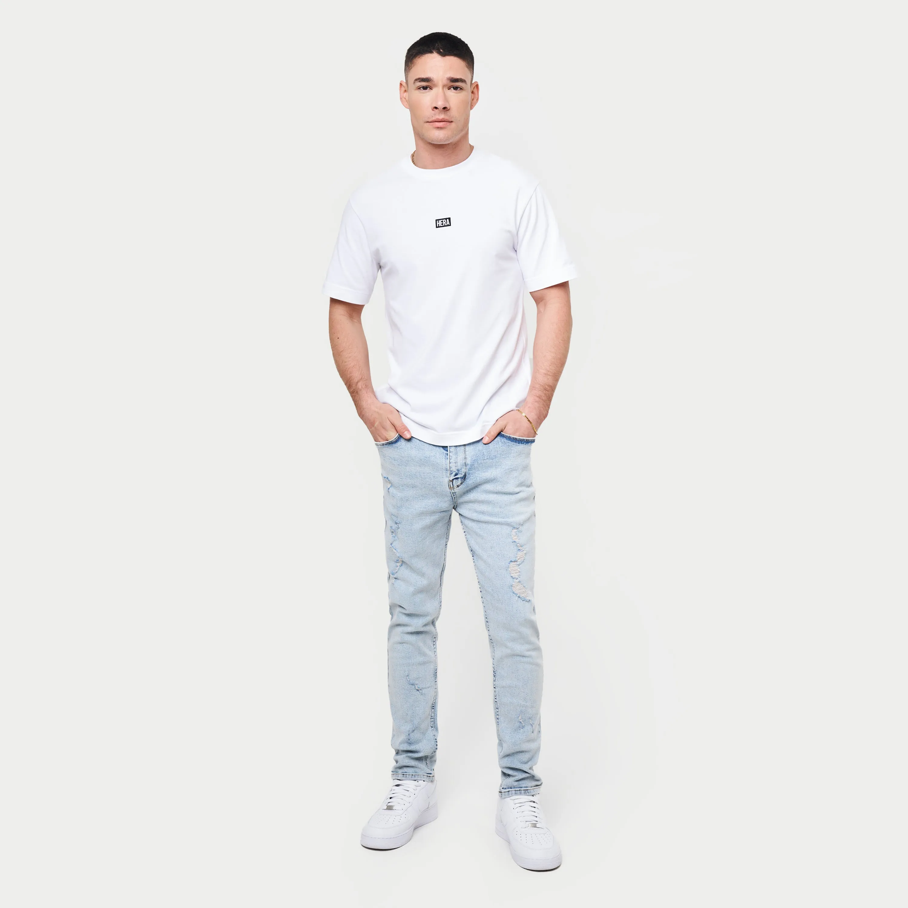 Mens Distressed Slim Fit Jean - Light Blue | HERA Clothing