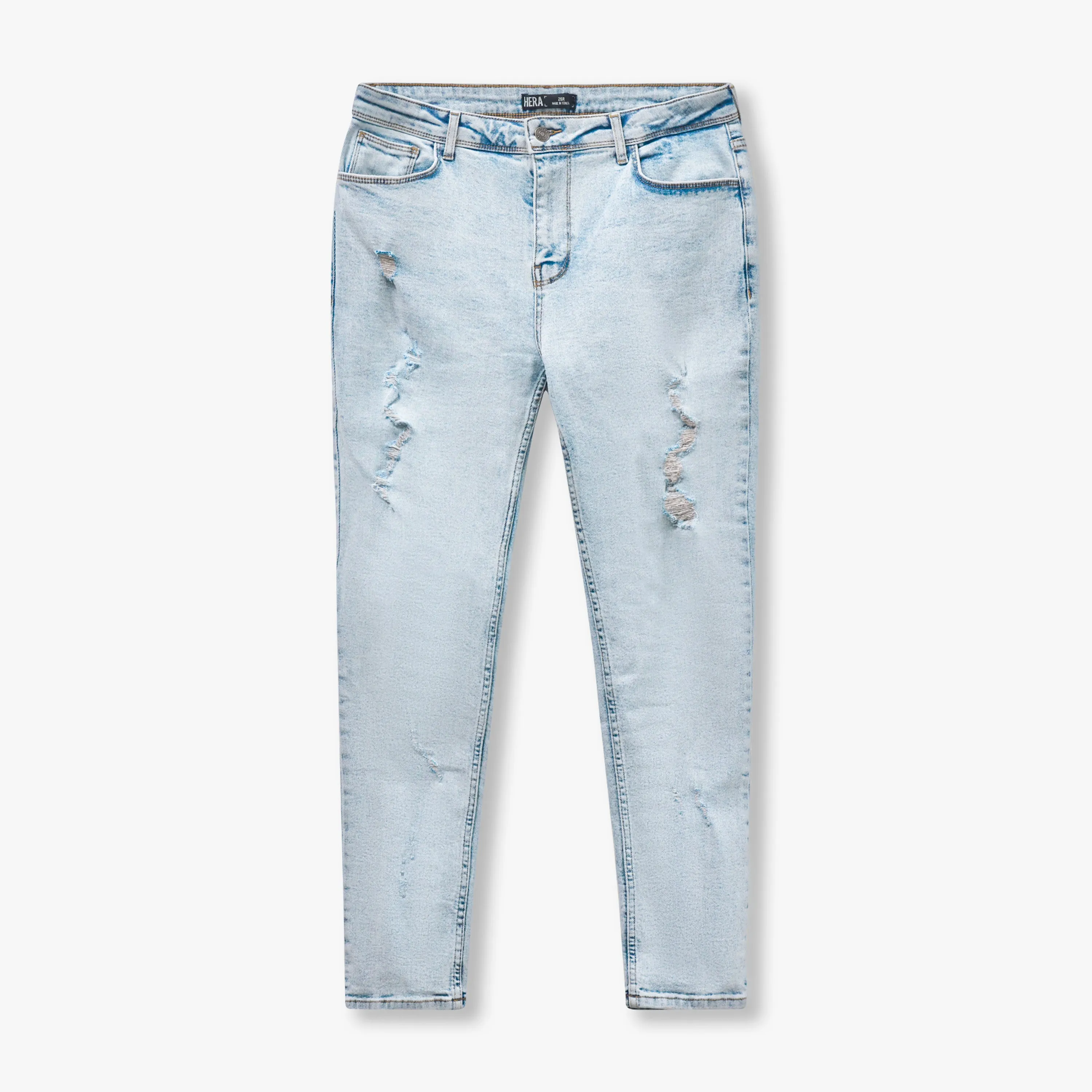 Mens Distressed Slim Fit Jean - Light Blue | HERA Clothing