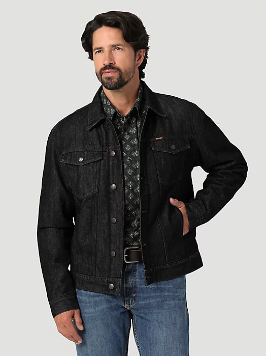 Men's Wrangler Sherpa Lined Black Denim Jacket