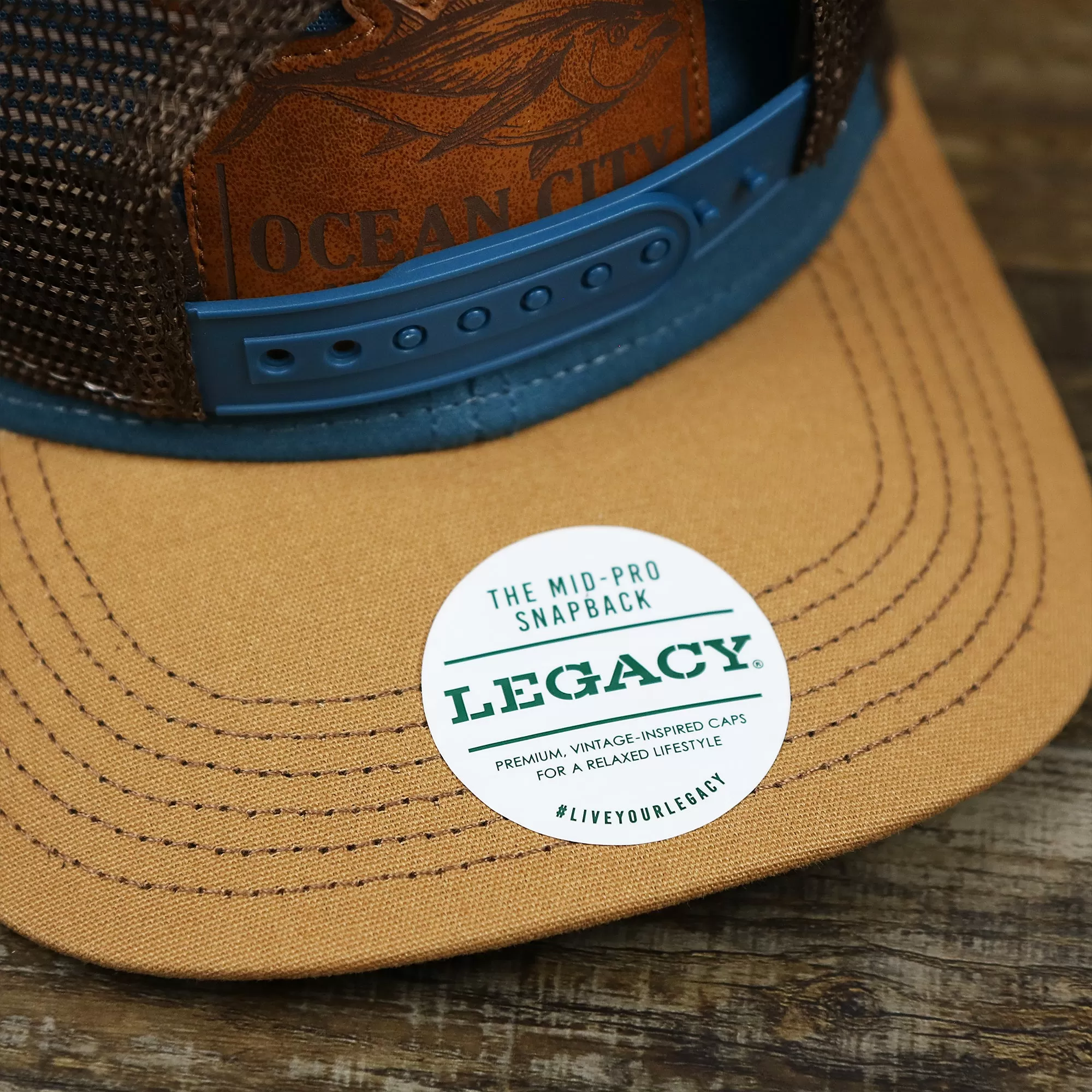 Ocean City Leather Tuna Patch New Jersey Mesh Back Trucker Hat | Marine Blue Mesh Trucker Hat