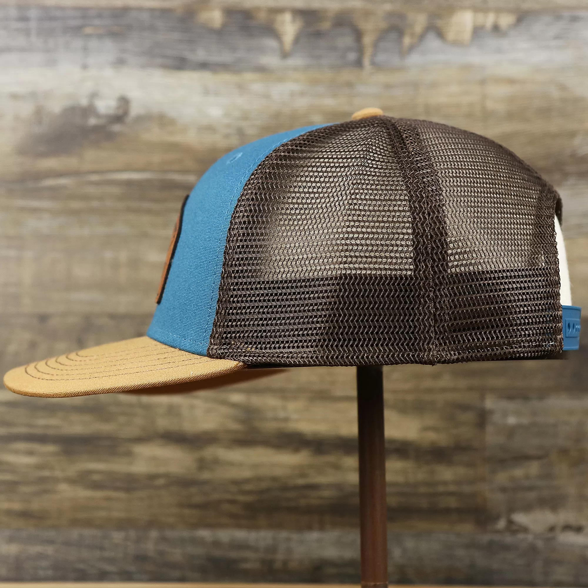 Ocean City Leather Tuna Patch New Jersey Mesh Back Trucker Hat | Marine Blue Mesh Trucker Hat