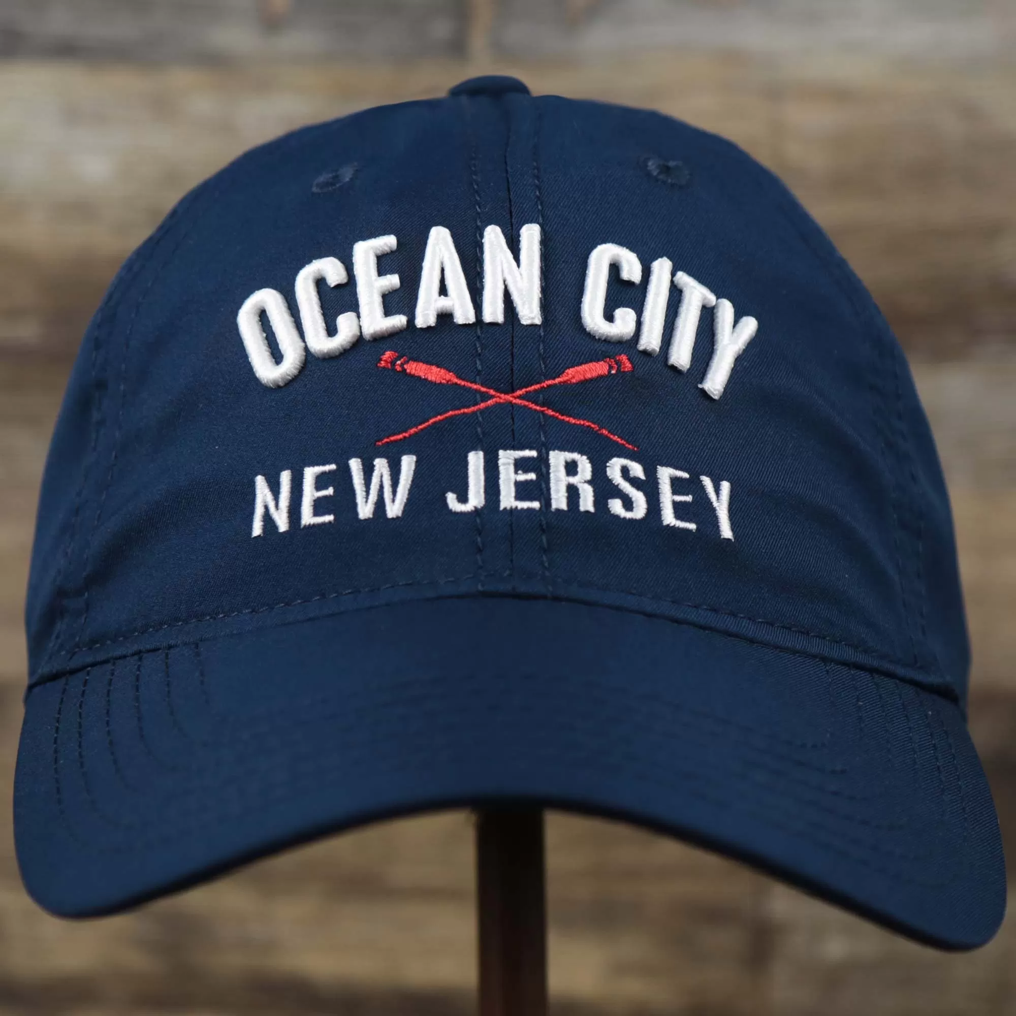 Ocean City New Jersey Wordmark Crossed Oars Logo Dad Hat | Navy Blue Dad Hat