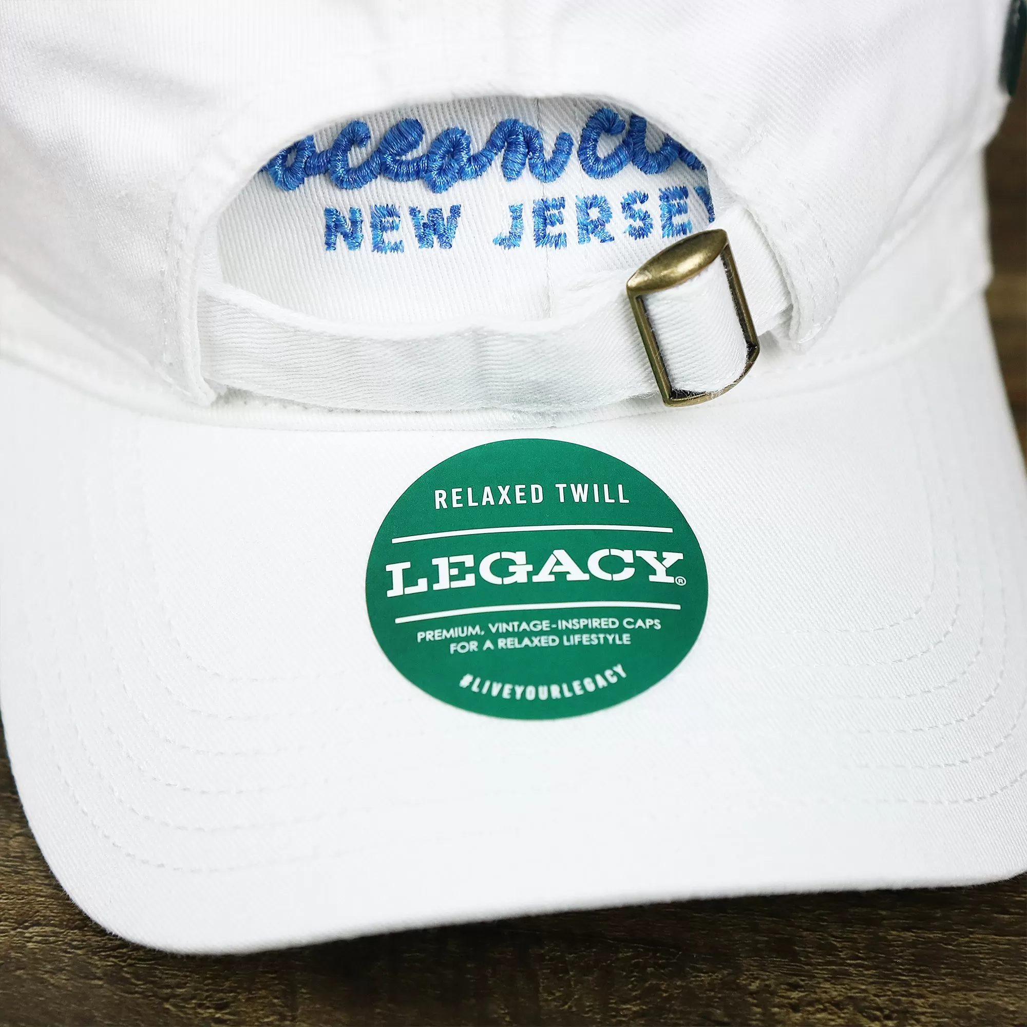 OCNJ New Jersey Ocean City Cursive Wordmark Dad Hat | White Dad Hat