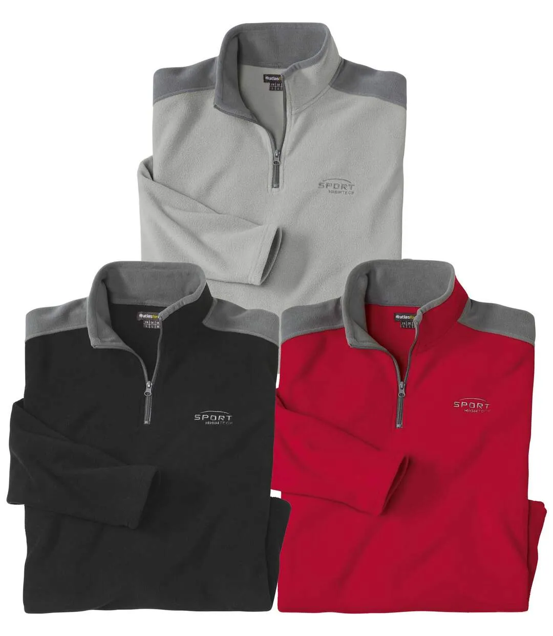 Pack of 3 Men's Microfleece Jumpers - Grey Red Black