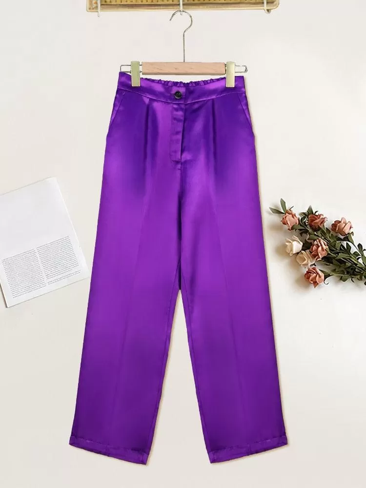 Pants High Elastic Waist Office Lady Work Casual Pencil Capris with Pockets