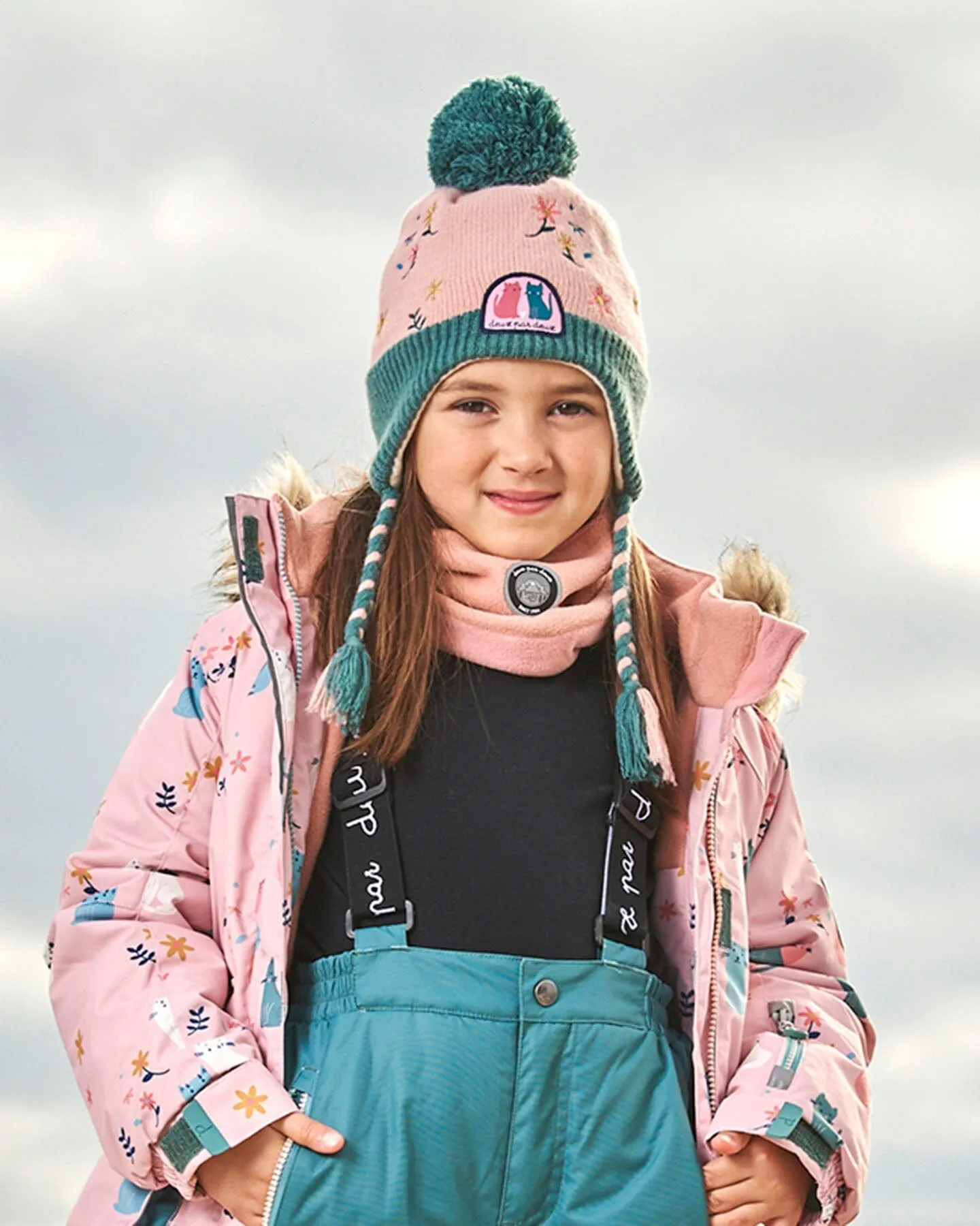 Peruvian Knit Hat Light Pink, Sage Green And Flowers