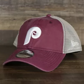 Philadelphia Phillies Cooperstown New Era 9Twenty Washed Trucker hat | Washed Maroon