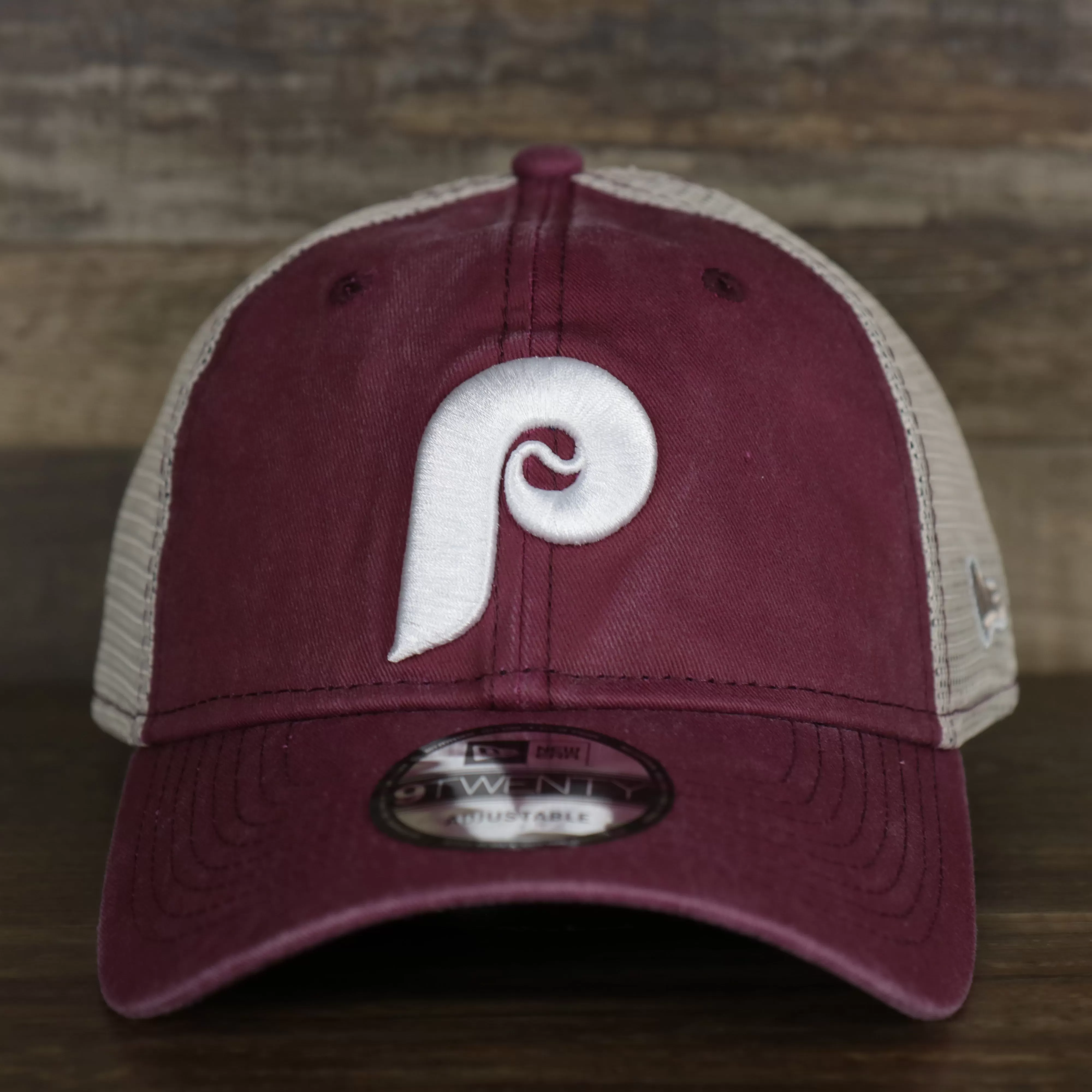 Philadelphia Phillies Cooperstown New Era 9Twenty Washed Trucker hat | Washed Maroon