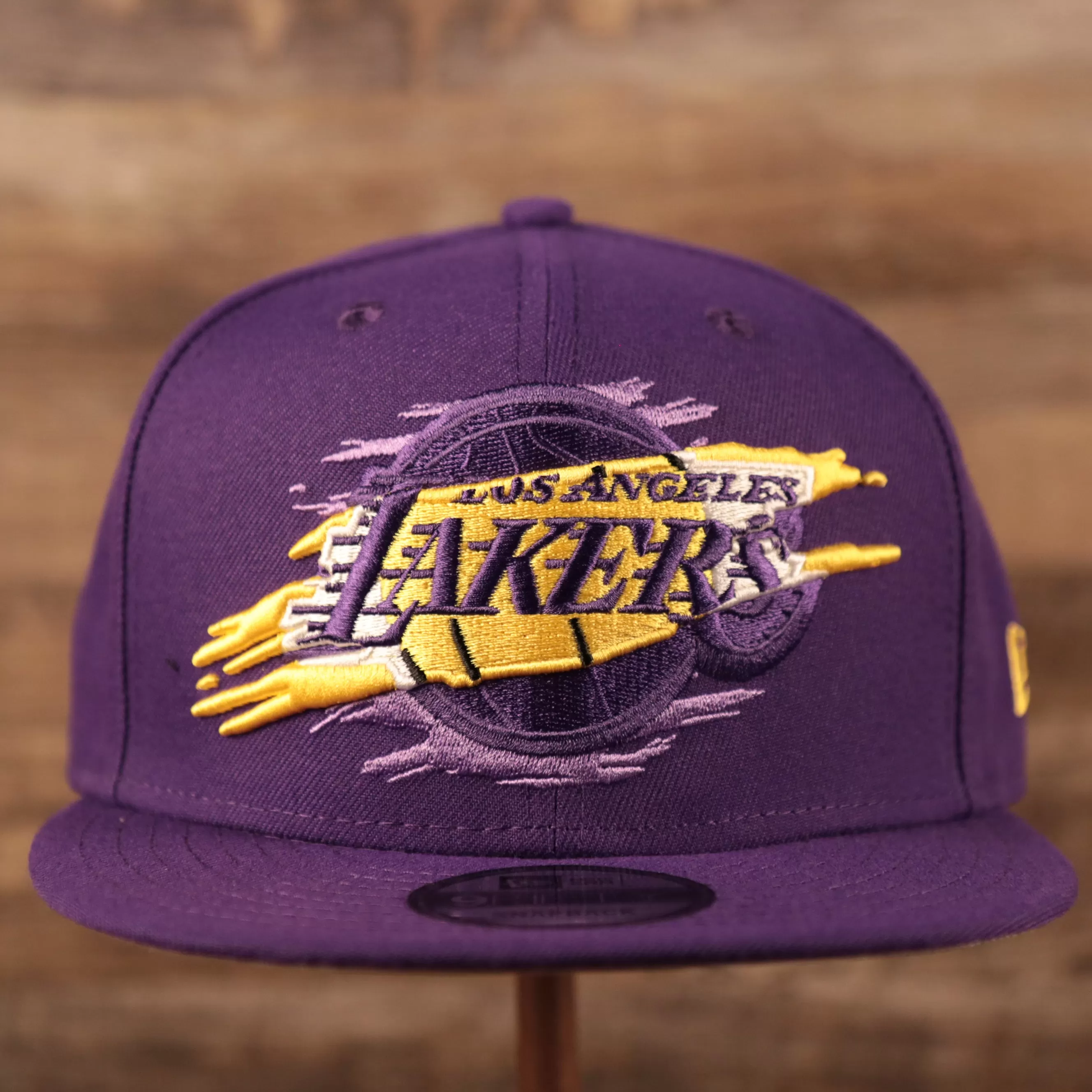 Purple Los Angeles Lakers 9fifty Gray Bottom Snapback Hat | Lakers Tear Logo 950 Hat | Grey Underbrim Snapback Hat