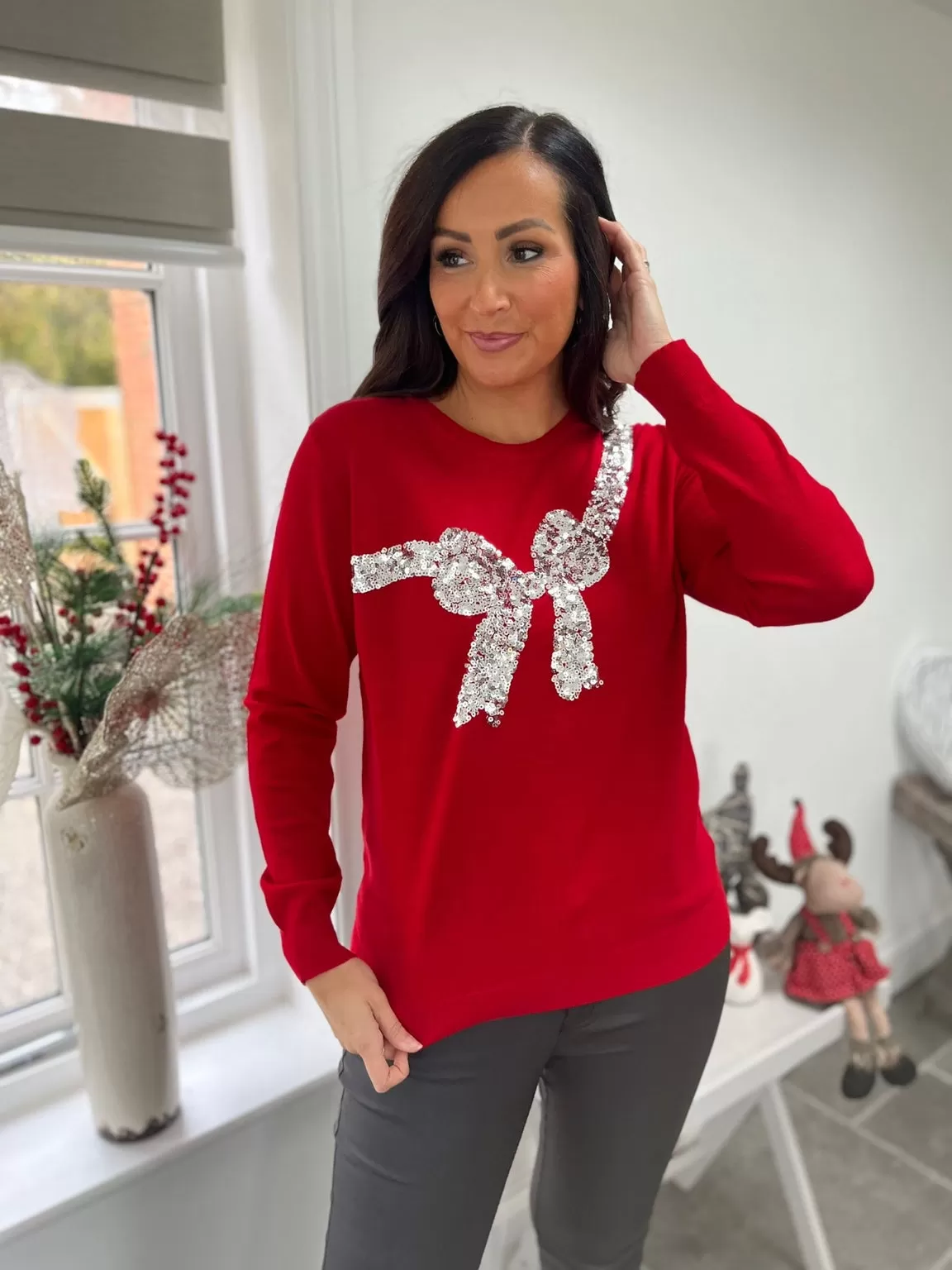 Red Sequin Bow Jumper