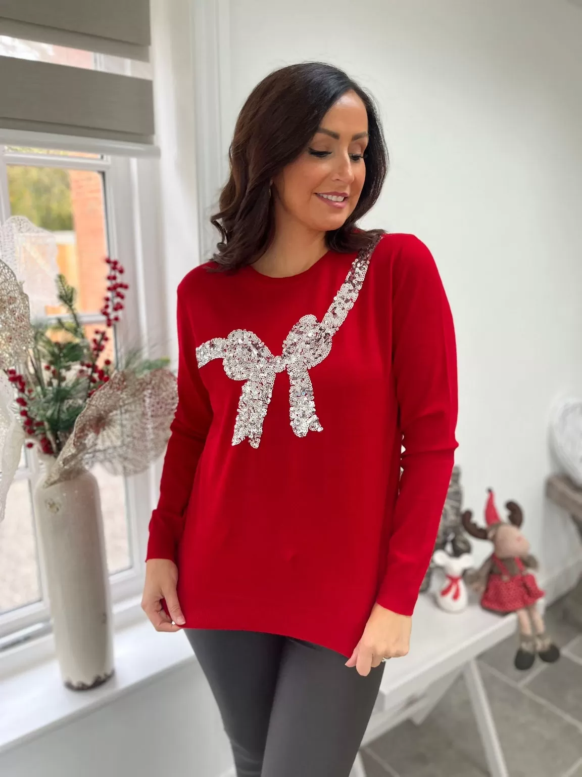 Red Sequin Bow Jumper