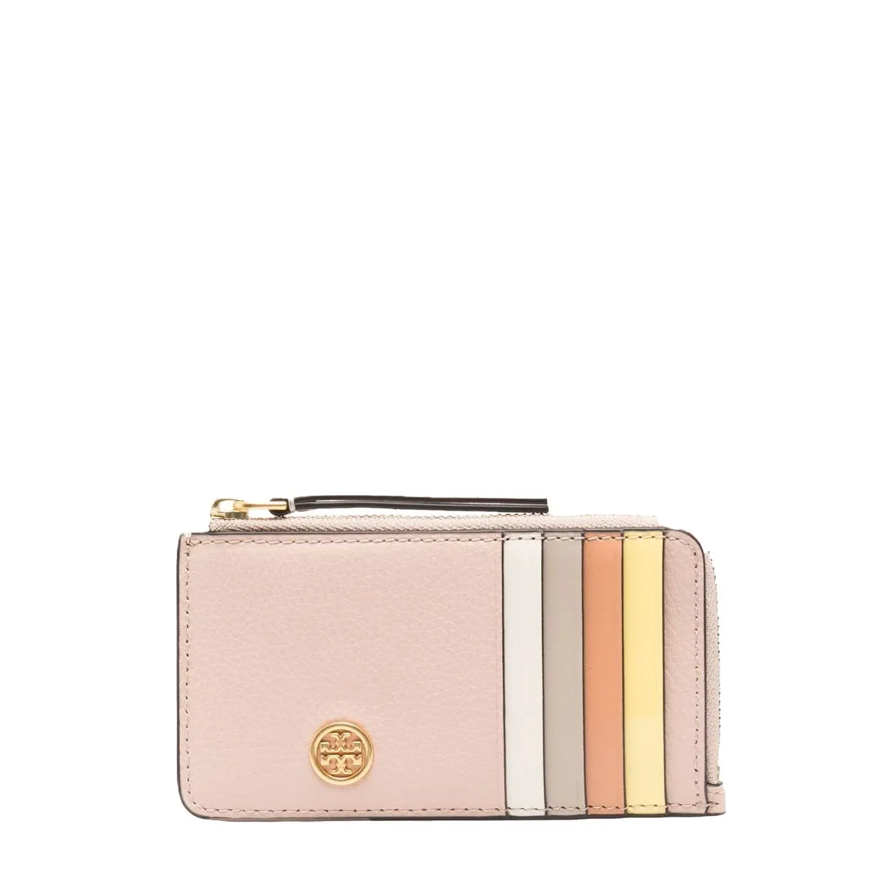 Robinson Pebbled Top-Zip Card Case -Sand