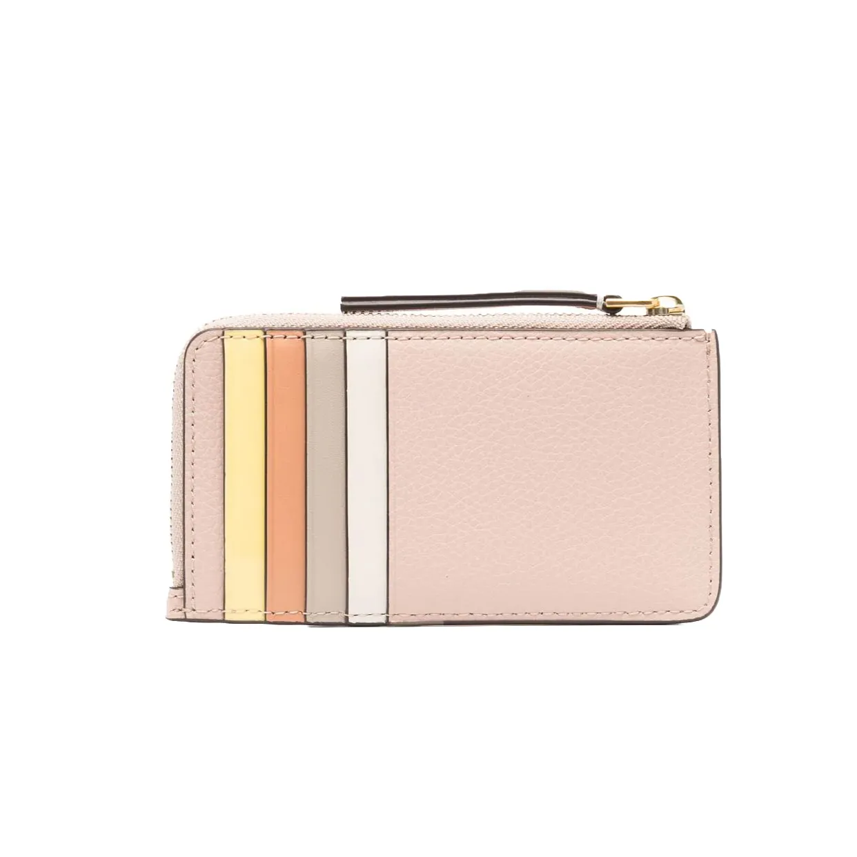 Robinson Pebbled Top-Zip Card Case -Sand