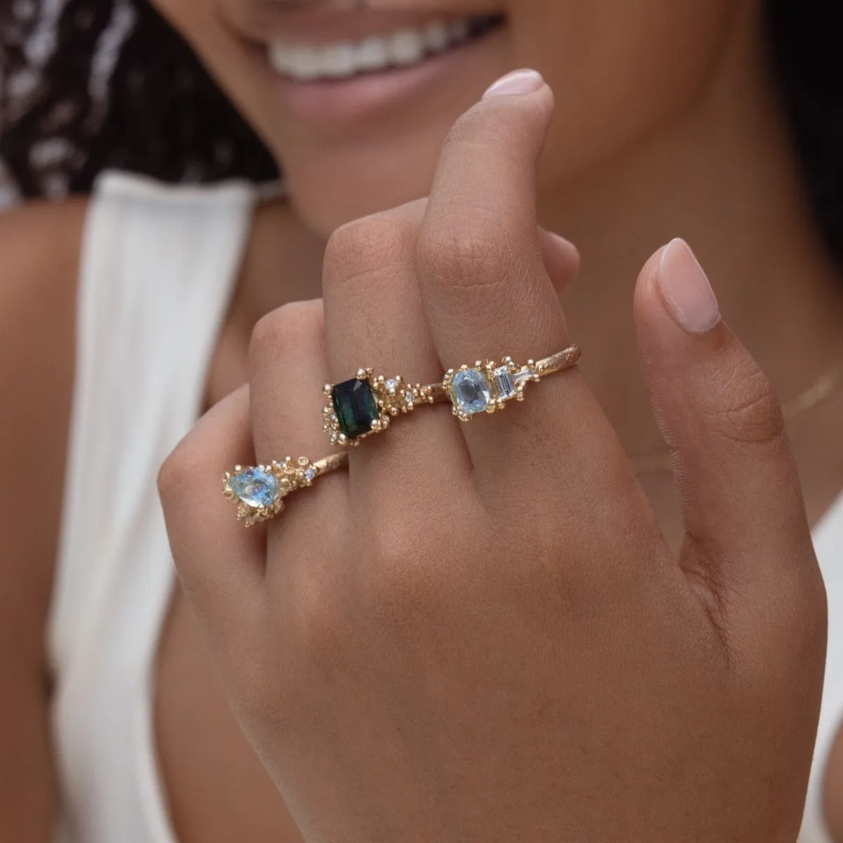 Sapphire and Diamond Luminous Cluster Ring