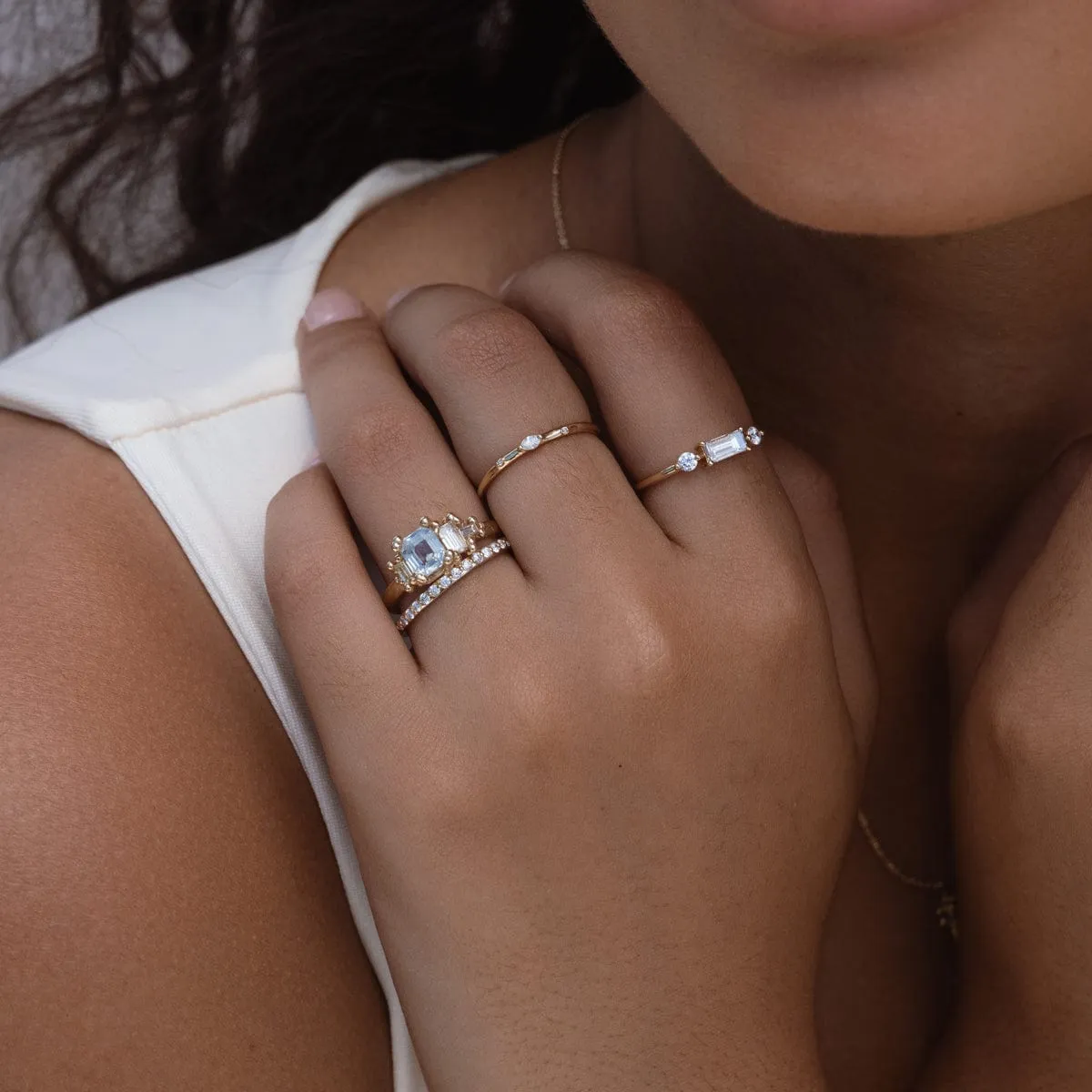 Sapphire and Diamond Luminous Cluster Ring