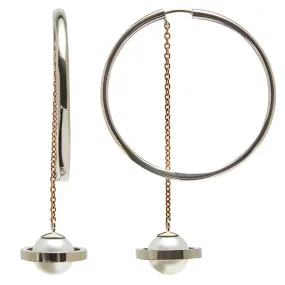 Saturn hoops rose and white gold with south sea pearl