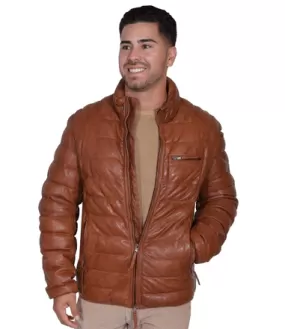 Scully Mens Cognac Lambskin Horizontal Ribbed Jacket