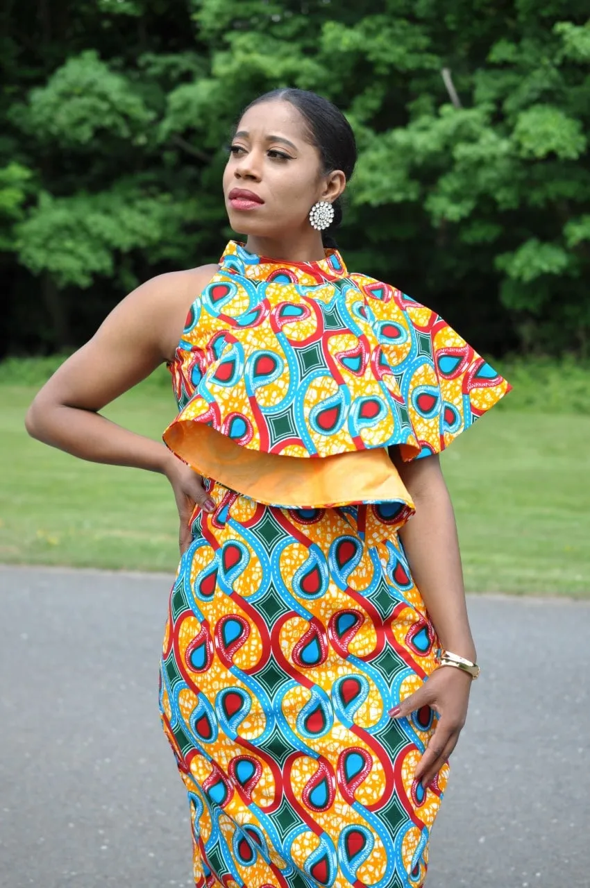 Siman Midi Length Ankara Occasion Dress - African Clothing Store | JT Aphrique