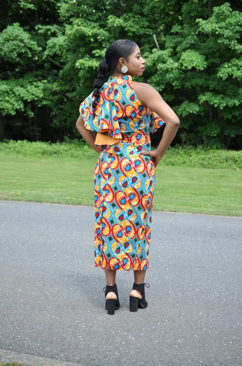 Siman Midi Length Ankara Occasion Dress - African Clothing Store | JT Aphrique