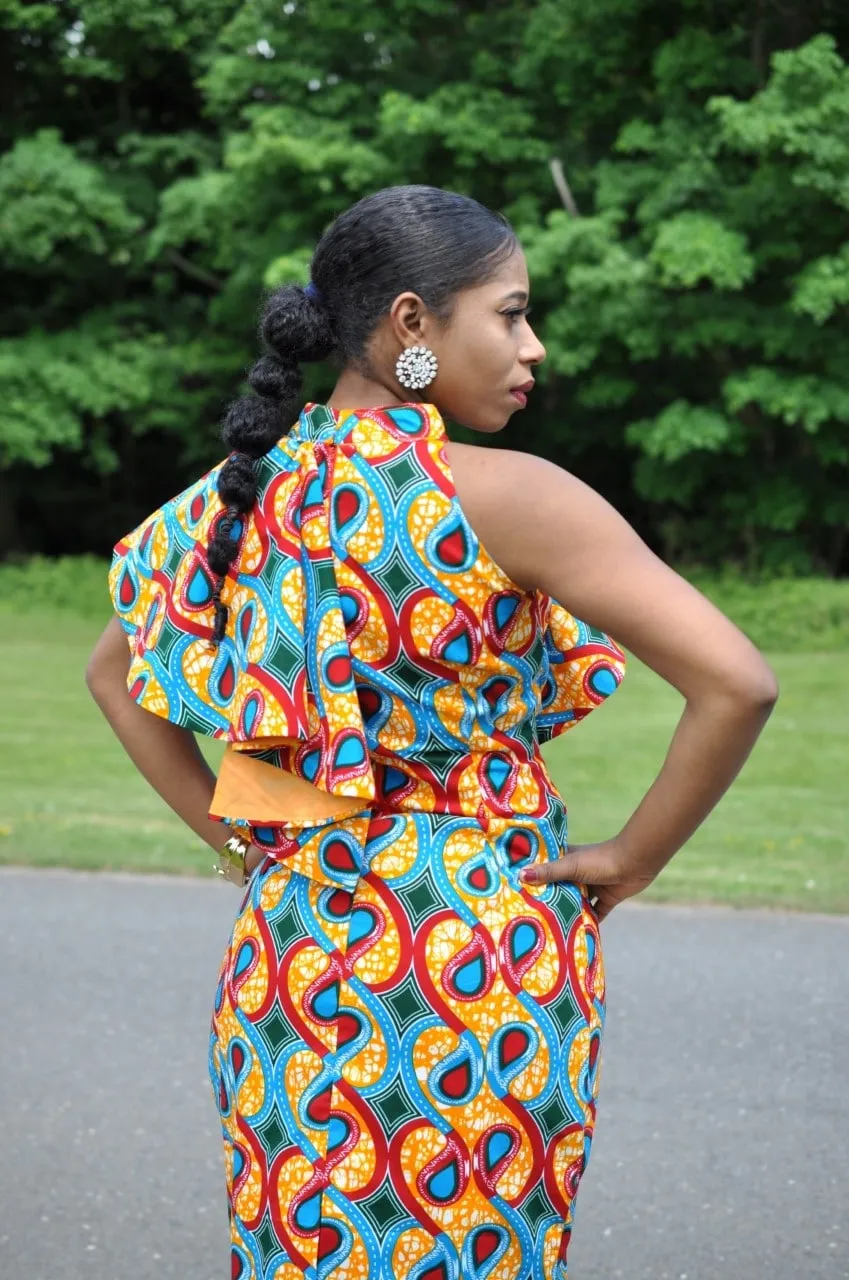 Siman Midi Length Ankara Occasion Dress - African Clothing Store | JT Aphrique