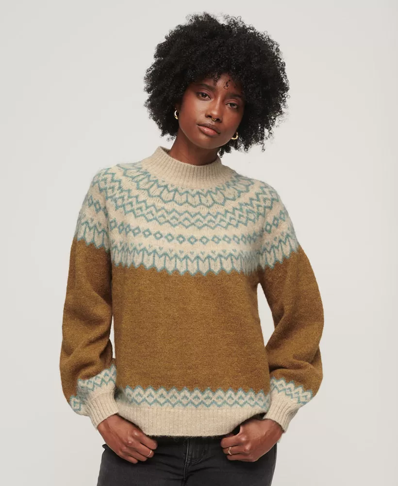 Slouchy Pattern Knit Jumper | Caramel Fairisle