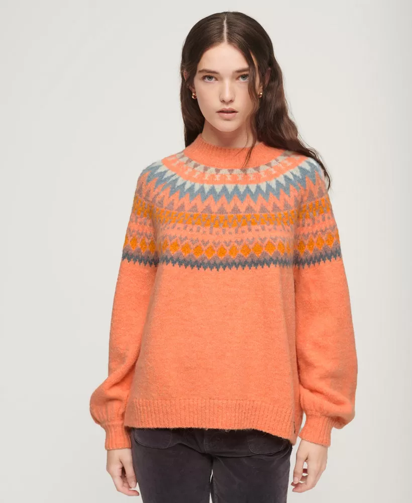 Slouchy Pattern Knit Jumper | Coral Fairisle