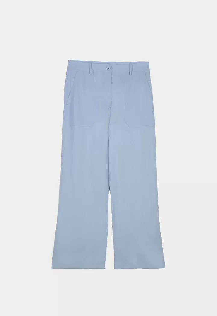 Solid Linen Pants With Rectangular Patch Pockets