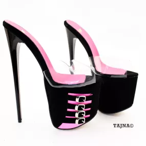 Transparent Black Pink High Heel Platform Mules