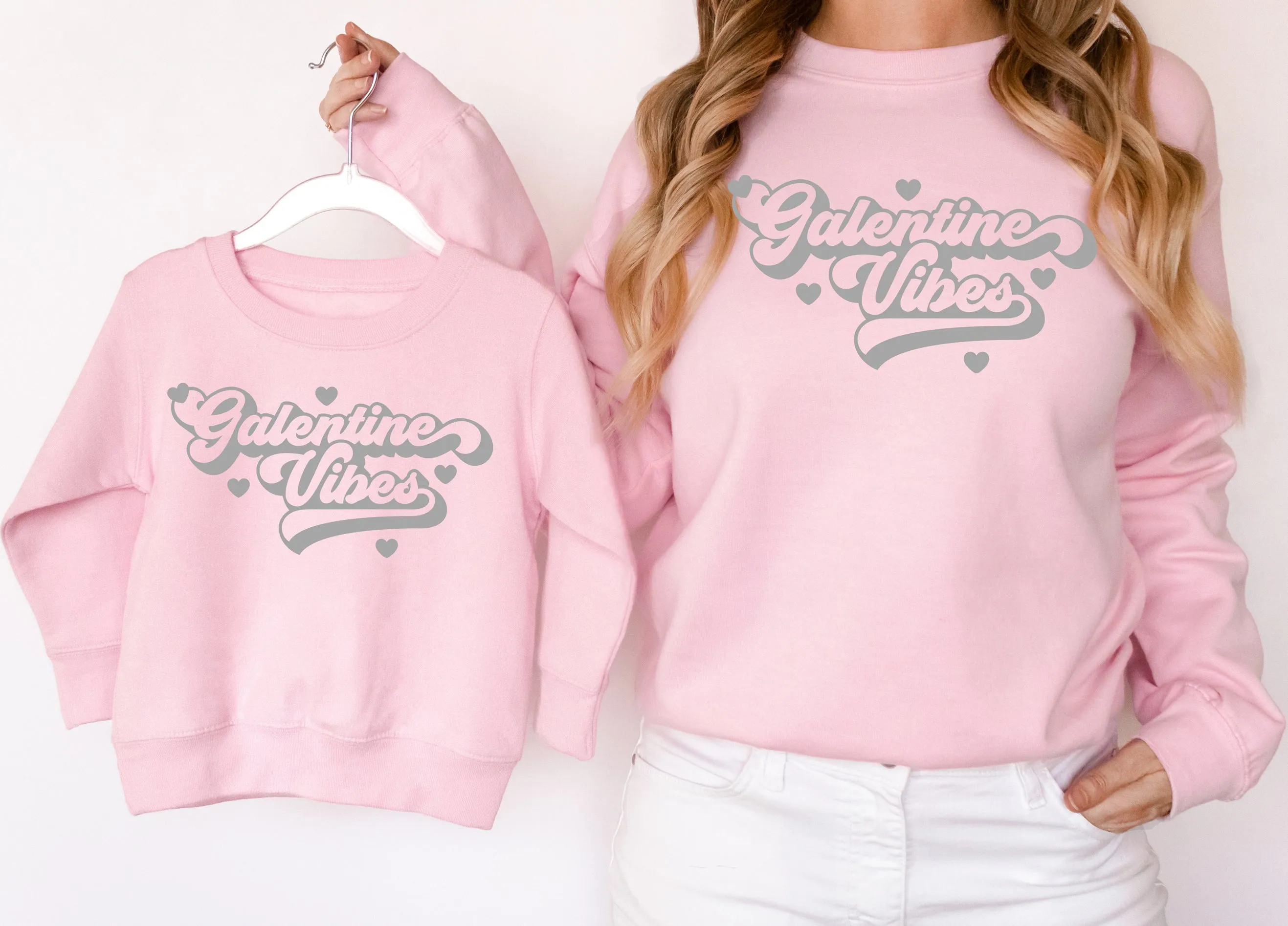 Valentines Day Matching Sweatshirts Galentine Vibes Matching Jumpers Valentines Day Gift Pink/Grey