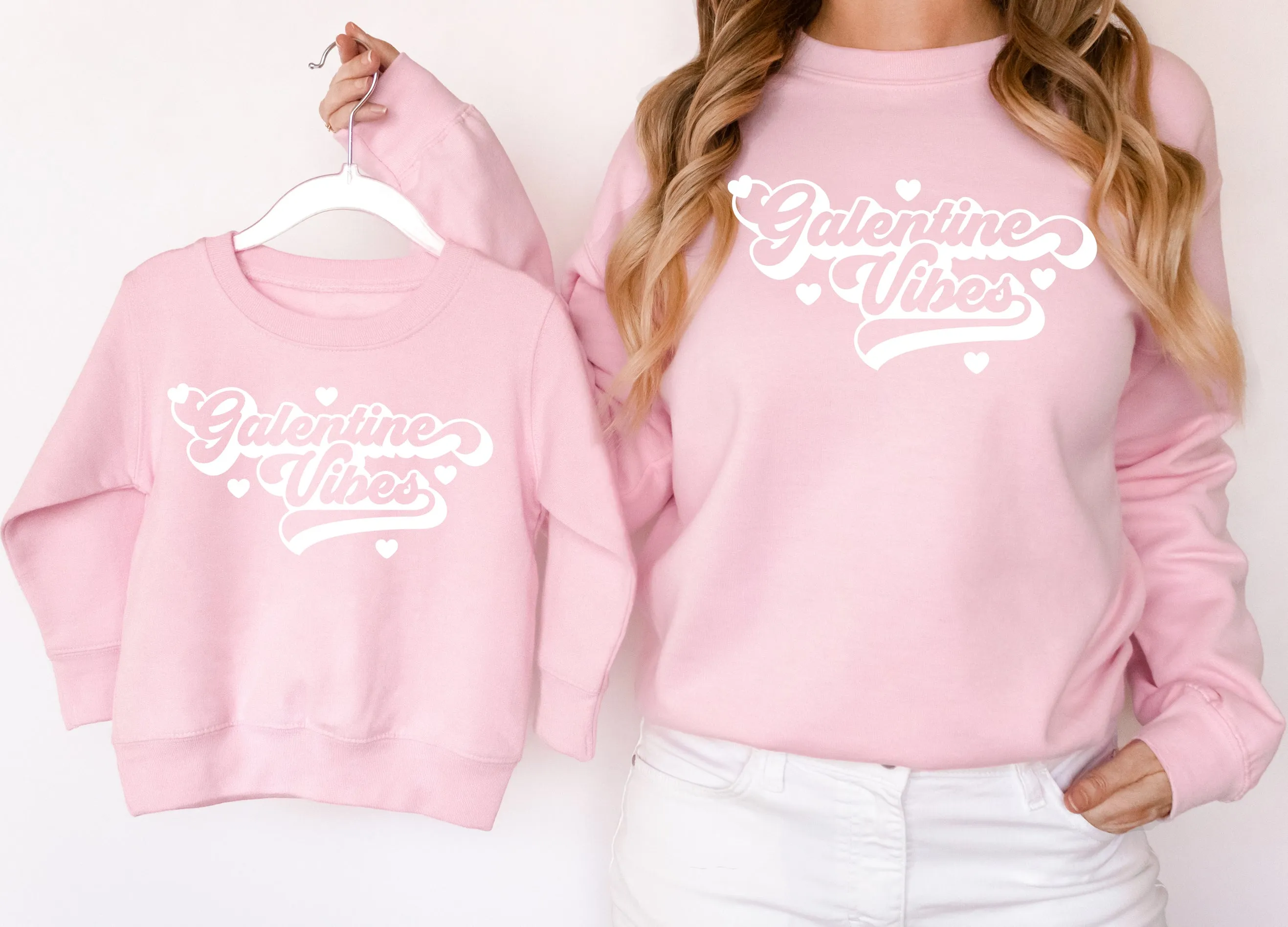 Valentines Day Matching Sweatshirts Galentine Vibes Matching Jumpers Valentines Day Gift Pink/White