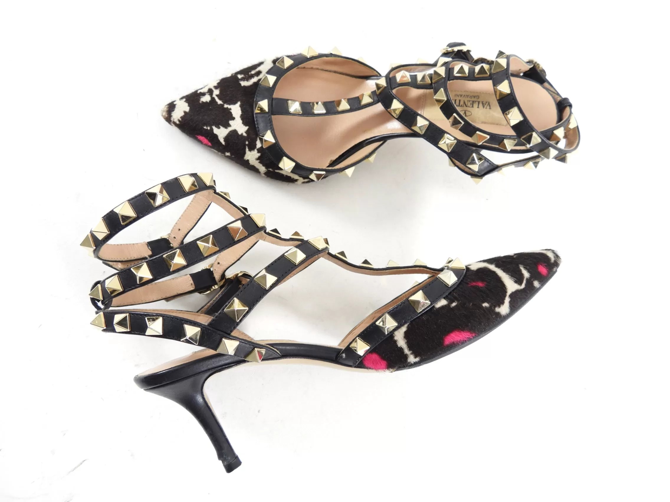 Valentino Calf Hair Triple Rock Stud Cage Shoes - EU35