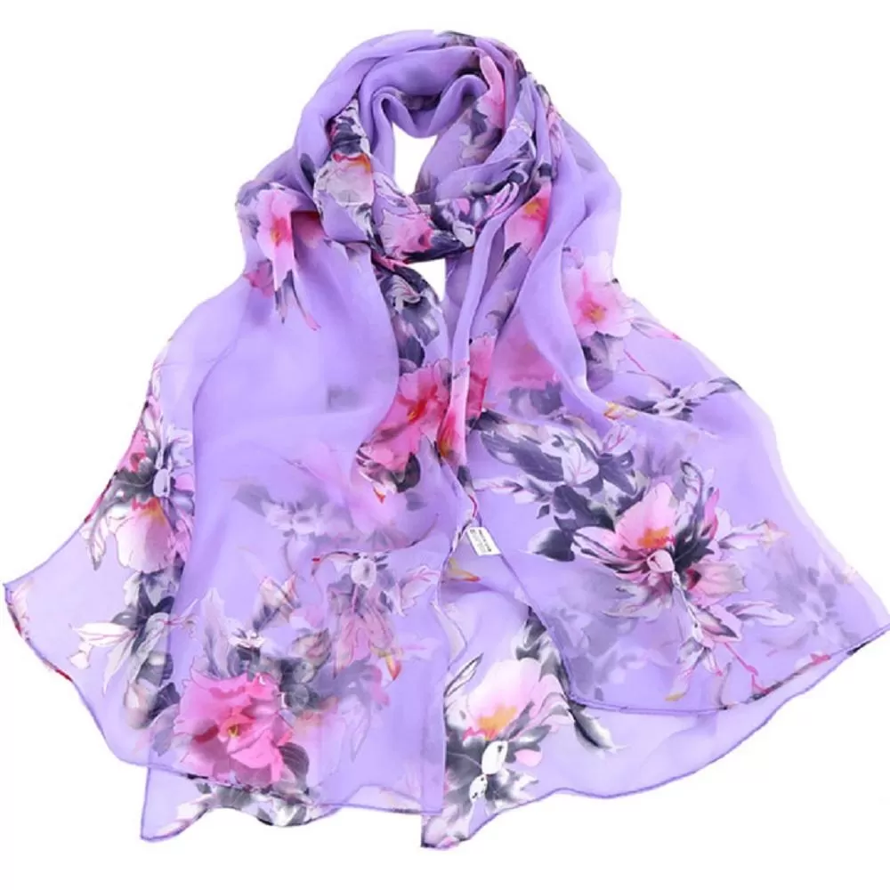 Women's Peach Blossom Printing Soft Shawl Beautiful Scarf