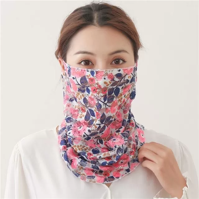 Women's Silk Face Scarves Neck Wrap Snood Hairband Head Kerchief Sunscreen