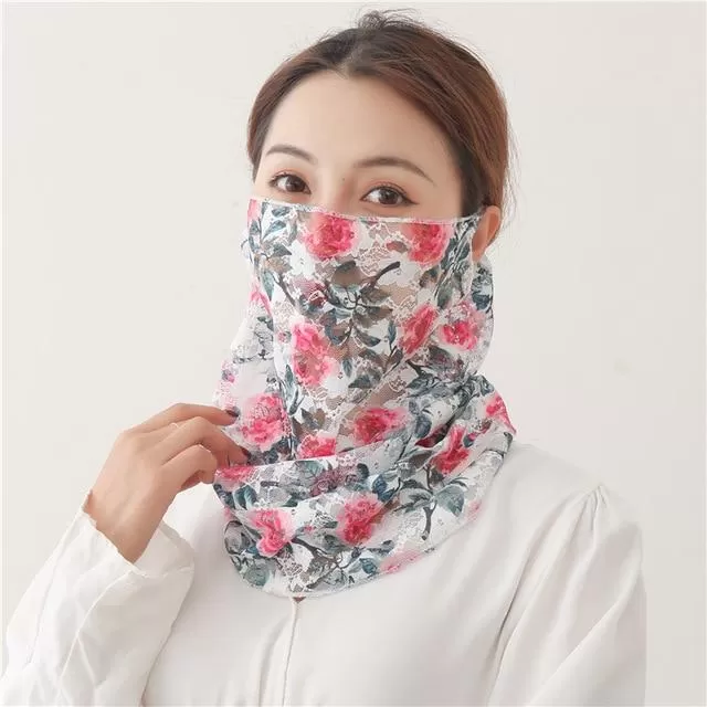 Women's Silk Face Scarves Neck Wrap Snood Hairband Head Kerchief Sunscreen