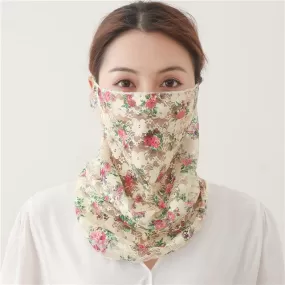 Women's Silk Face Scarves Neck Wrap Snood Hairband Head Kerchief Sunscreen