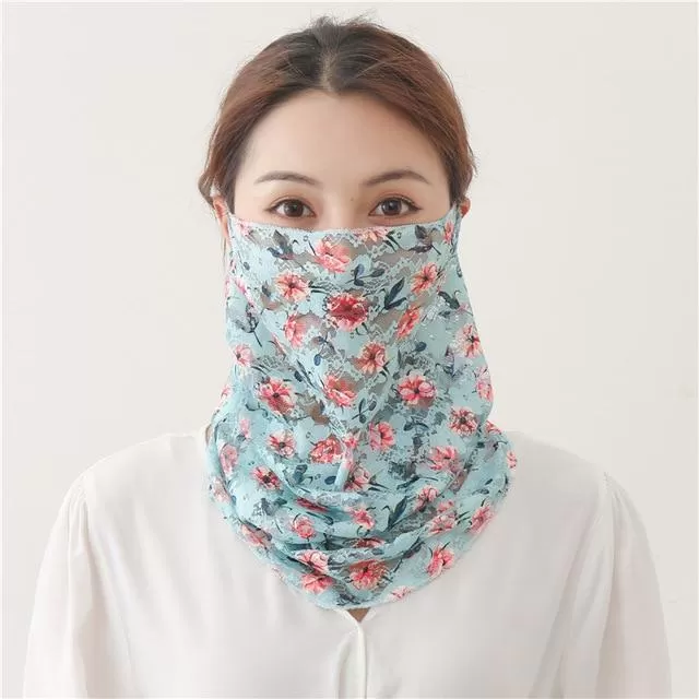 Women's Silk Face Scarves Neck Wrap Snood Hairband Head Kerchief Sunscreen