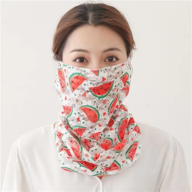 Women's Silk Face Scarves Neck Wrap Snood Hairband Head Kerchief Sunscreen