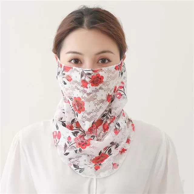 Women's Silk Face Scarves Neck Wrap Snood Hairband Head Kerchief Sunscreen